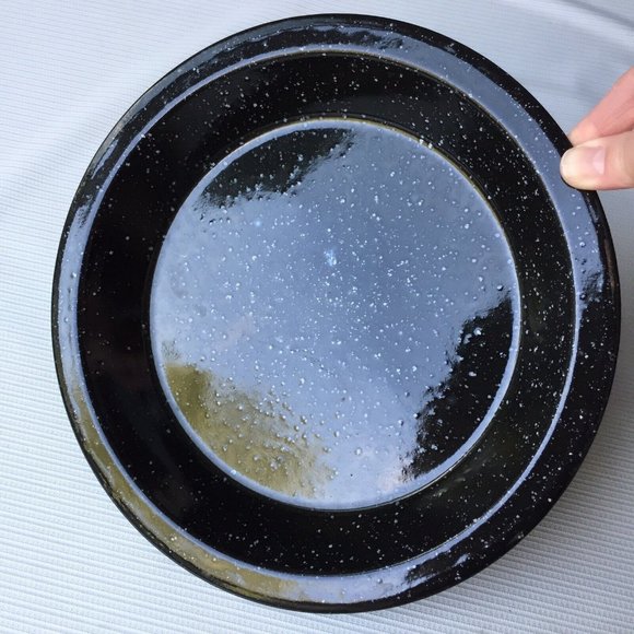 Black Speckled Enamelware Metal Dinner Plates & Frying Pan Skillet Camp Hike Set - Picture 4 of 12